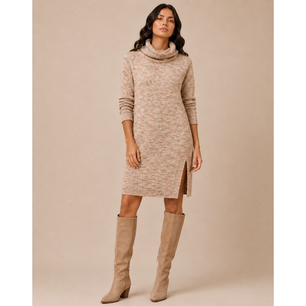 J.Jill PureJill Knit Sweater Dress Women Sz 2X Pink Cowl Neck Soft Cozy Winter
